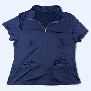 YUKIWI Navy Blue Stretch Scrub Top | 1XL | Quarter Zip